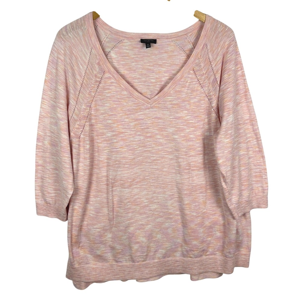 Talbots Women Short Sleeve 100% Cotton Knit Top 2X Pink Breathable Preppy Office